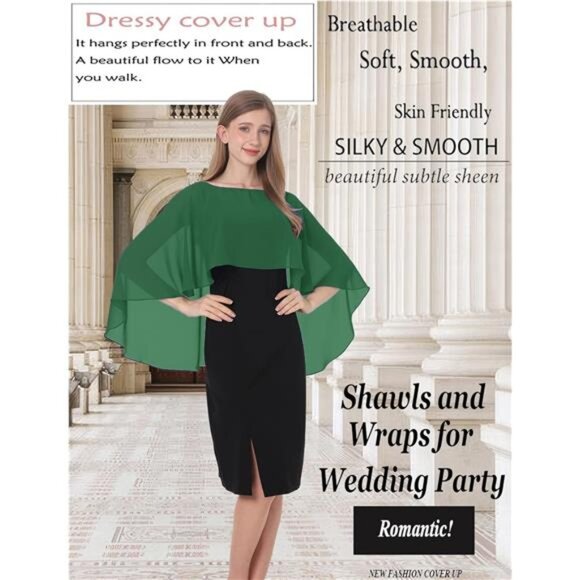 Women's Capelet Shawls and Wraps Dark Green - Picture 3 of 5